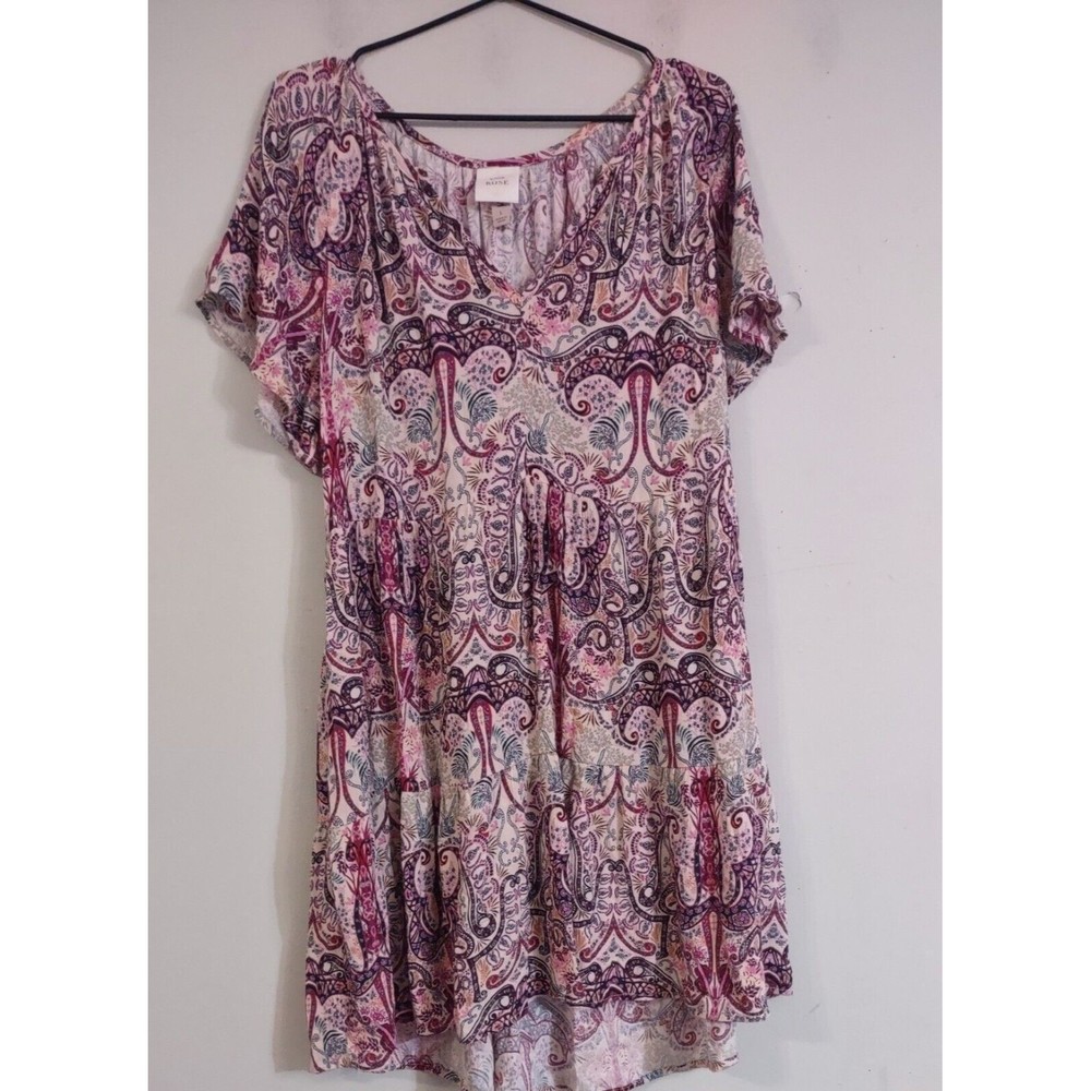 Knox Rose Women's Size Lg Paisley Print Flutter Sleeve Dress Pink Tiered Pockets